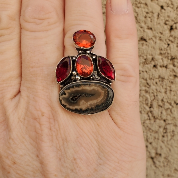 New Solar Agate and Garnet 925 Silver Ring. - Picture 9 of 16